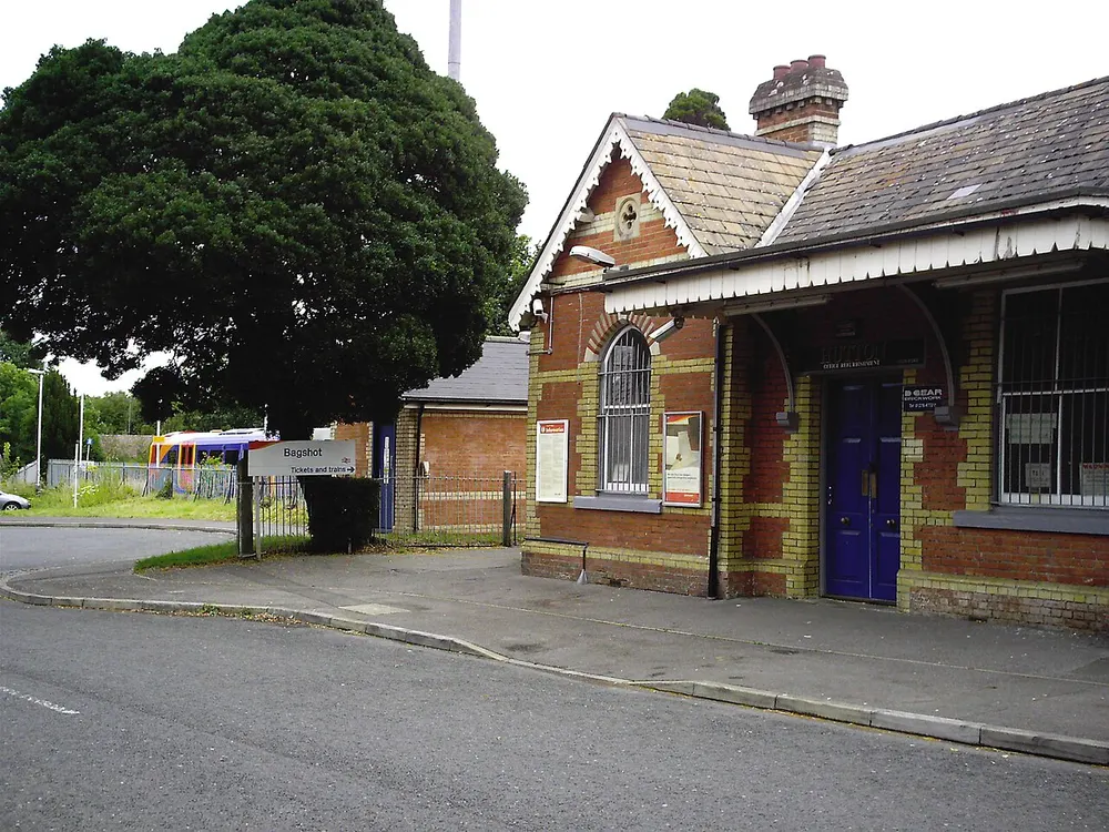 Bagshot railway station, the local landmark of GU19